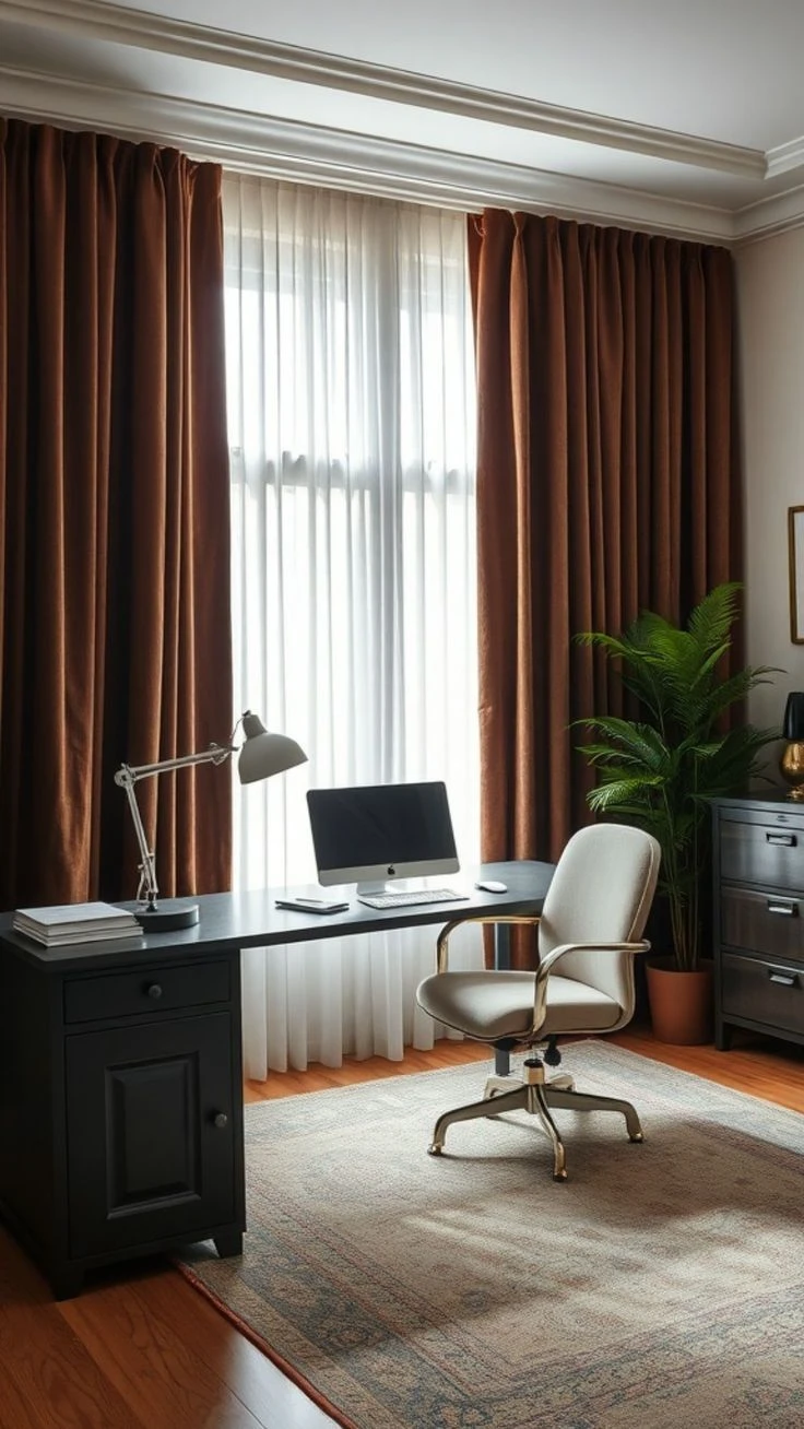 Elegant Brown Curtains for Home Office Installed in Downtown