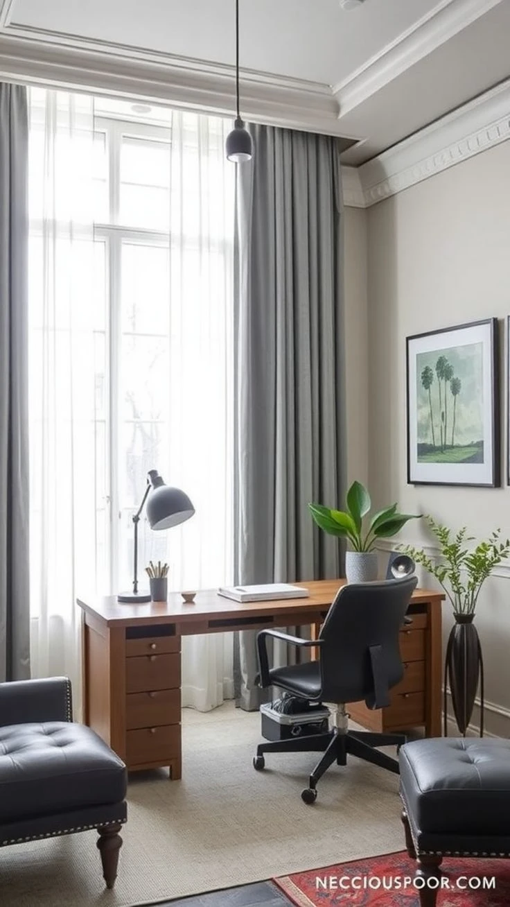 Grey Curtains Installed in Study Room