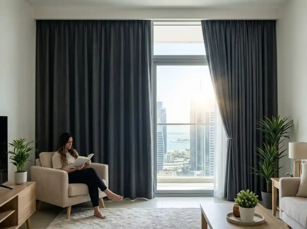 Grey Blackout Curtain Suitable for Dubai Weather