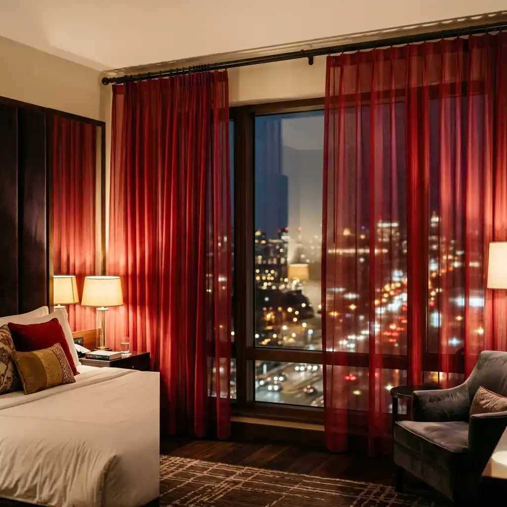 Red Sheer Hotel Curtain
