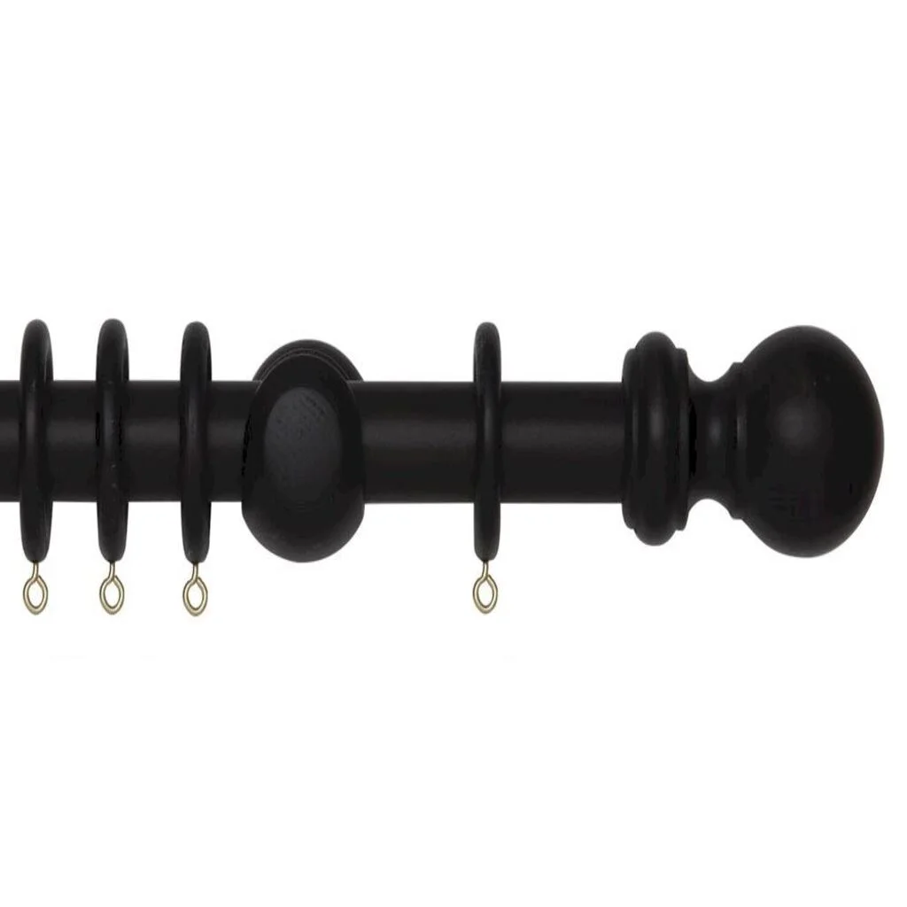 28mm Wooden Curtain Pole Black