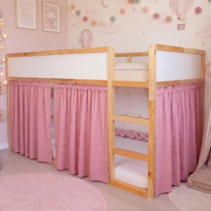3 Panel Muslin Cotton Bunk Bed Curtains Pink