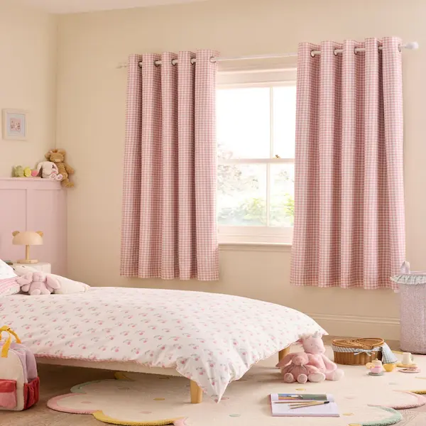 Bébé Pink Gingham Blackout Lined Curtains