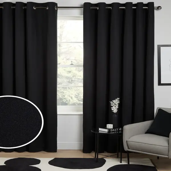 Black Blackout Thermal Cotton Curtains