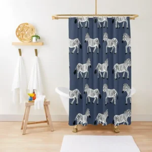 Black and White on Navy Blue Zebra Curtains