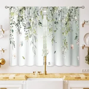 Botanical Leaves Floral Kitchen Window Curtains