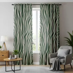 Dark Green Zebra Print Curtains