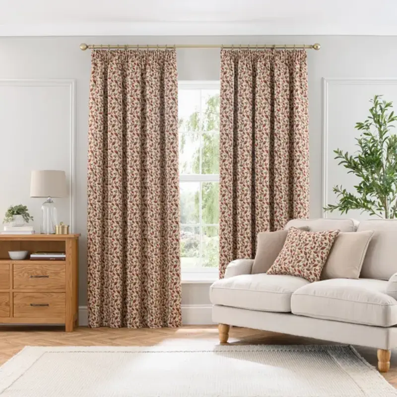 Dianna Pencil Pleat Red Eyelet Curtains