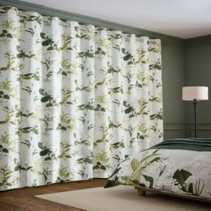 Green Floral Print Cotton Sateen Curtains