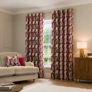 Kelso Cut Velvet Red Eyelet Curtains