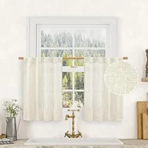 LAMIT Short Linen Curtains for Kitchen Windows