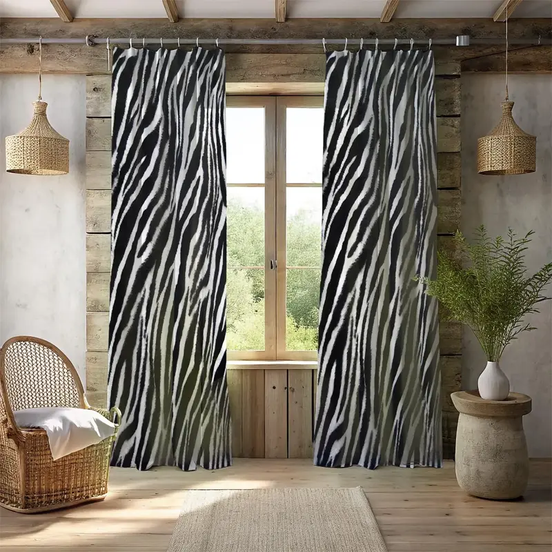 Modern Mono Zebra Stripes Window Curtains -