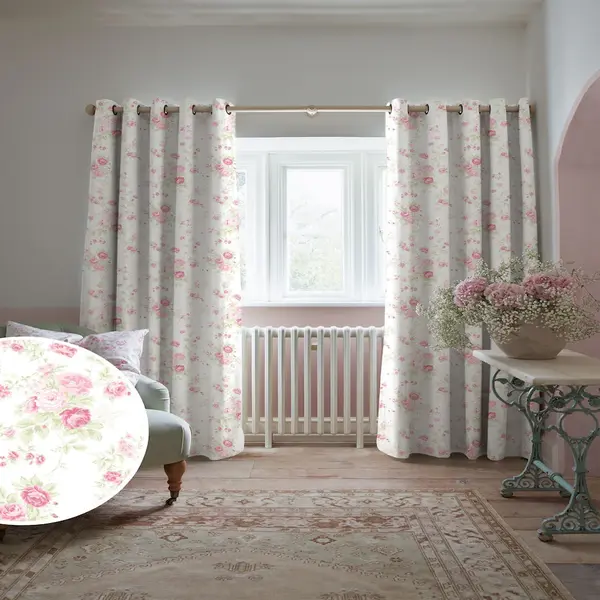 Rose Pink Wildflower Cotton Curtains