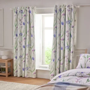 White Spring Meadow Floral Curtains
