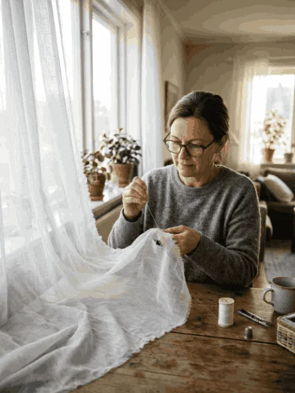 white sheer curtain repairing process