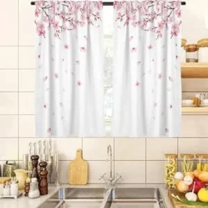 zokyer Pink and White Kitchen Curtains