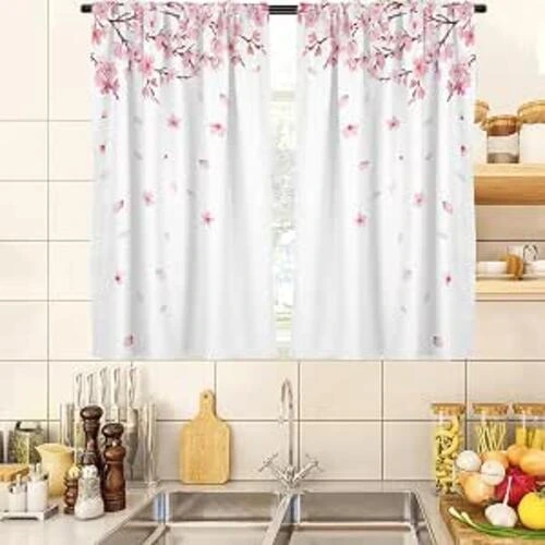 zokyer Pink and White Kitchen Curtains