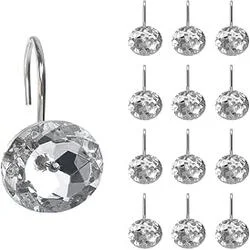 12 Pcs Bling Rhinestones Shower Curtain Hooks