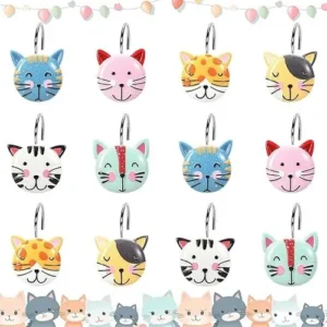 12Pcs Decorative Whaline Cat Shower Curtain Hooks