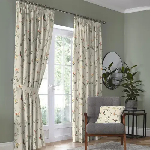 Blooms and Birds Luxurious Pencil Pleat Curtains