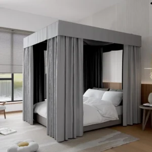 Hvqic Grey Lightproof Adults Canopy Bed Curtains