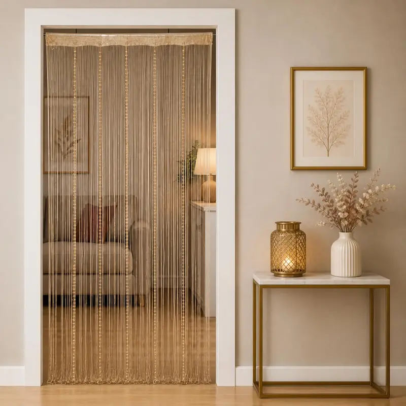 Linen Doorway Beads Room Divider Curtain