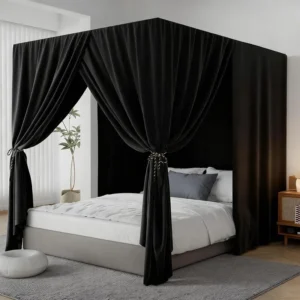 Queen Lightproof Black Canopy Bed Curtains