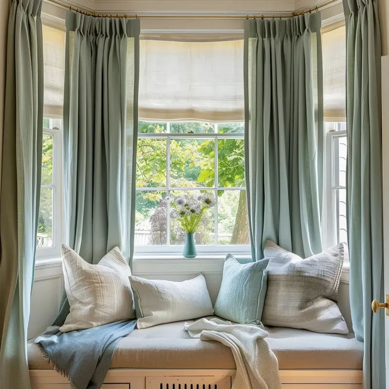 Aquamarine Blue Euro Pleat Linen Window Curtain