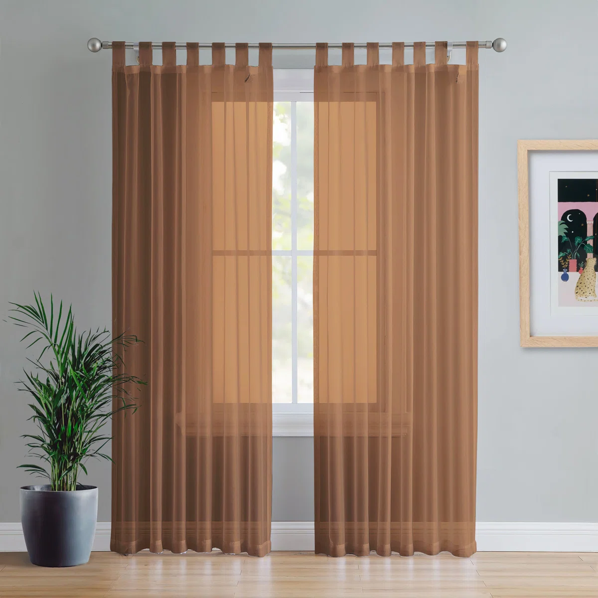 Brown Birdsall Tab Top Sheer Curtain