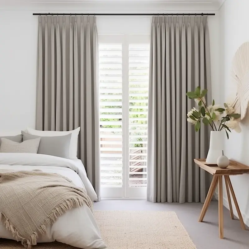 Custom Size Grey Blackout Double Pinch Pleat Linen Curtain