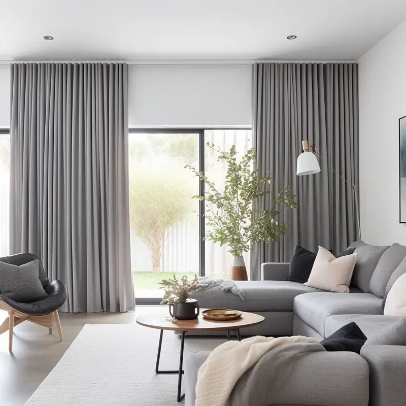 Grey Linen Soundproof Blackout With Custom Size Curtain