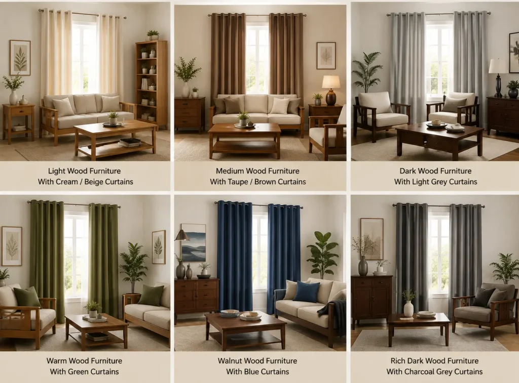 Matching Curtains With Wooden Furniture