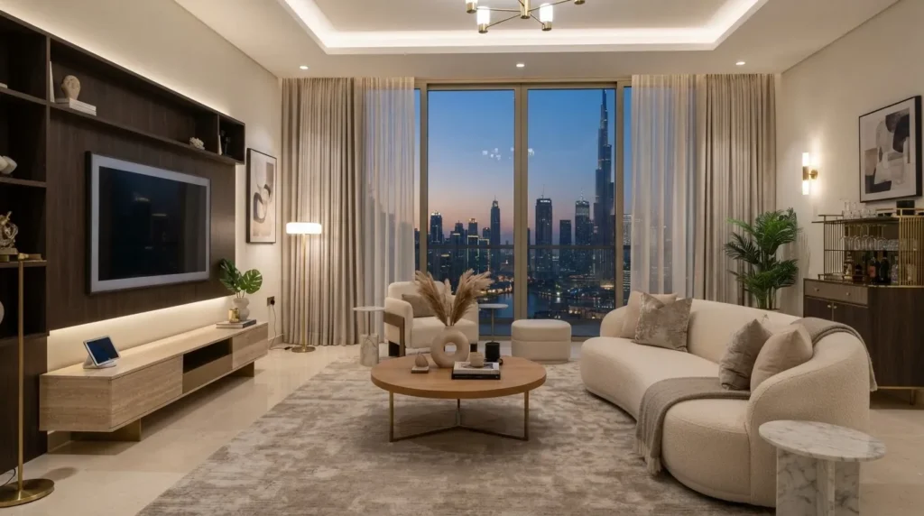 Motorized Curtains Installed in a Living Room