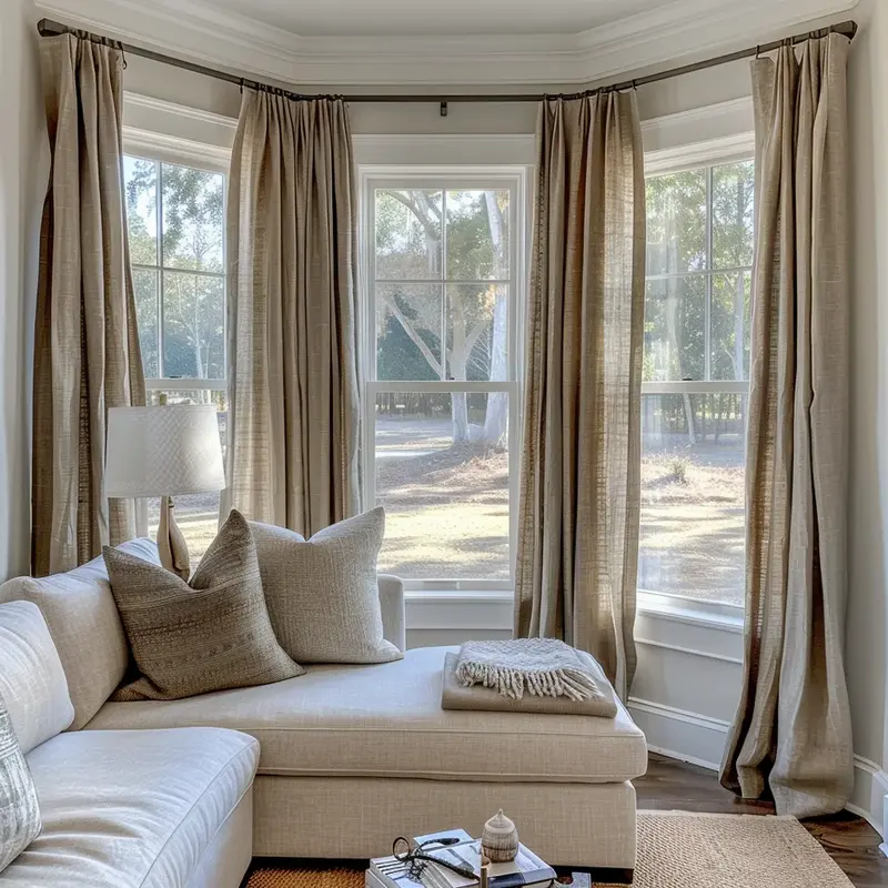 Natural Linen Bay Window Curtain Panel