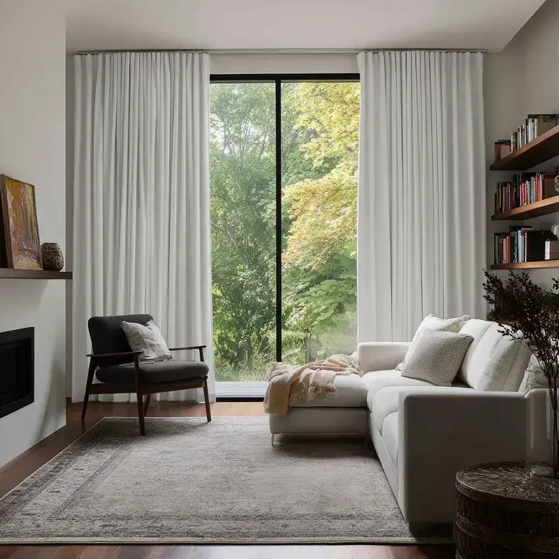 Off White Soundproof Linen Curtain