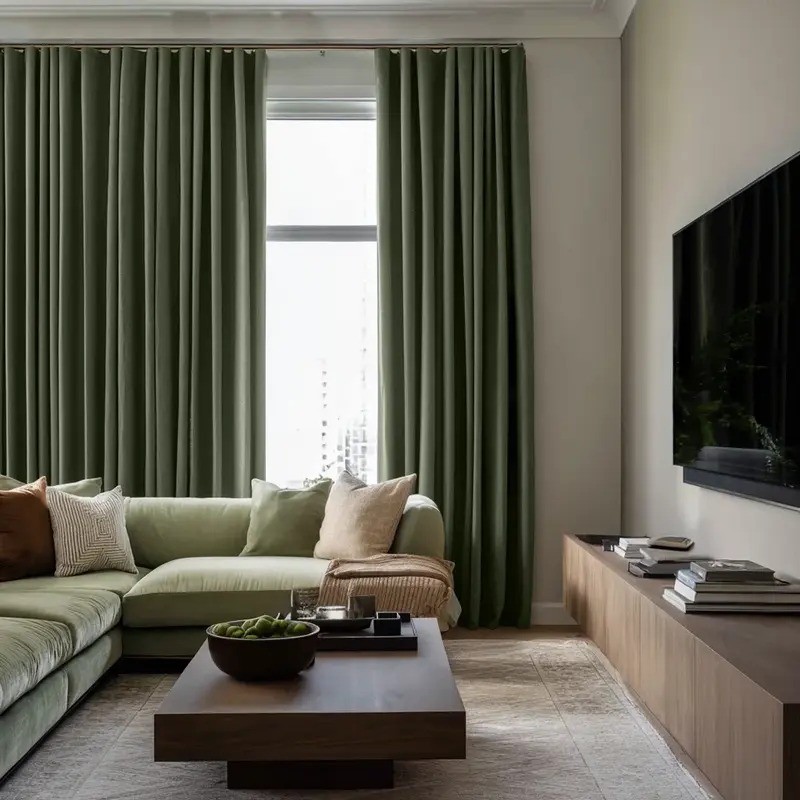 Sage Green Soundproof Linen Curtain