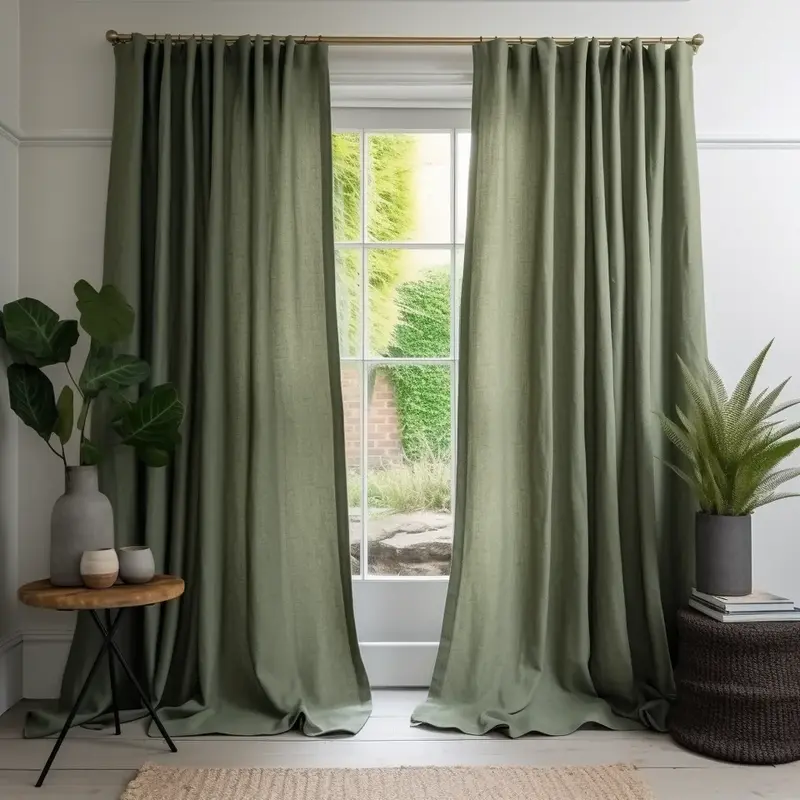 Sage Green S-fold Linen Wave Curtain