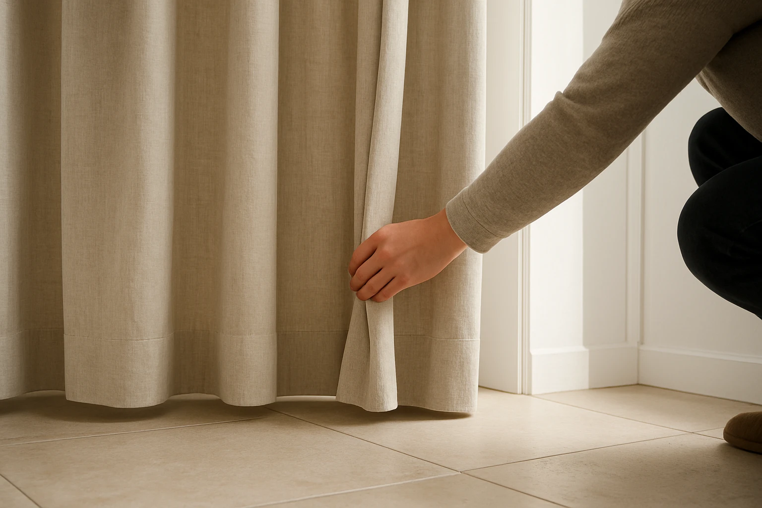 Curtain hems clearing the floor during opening