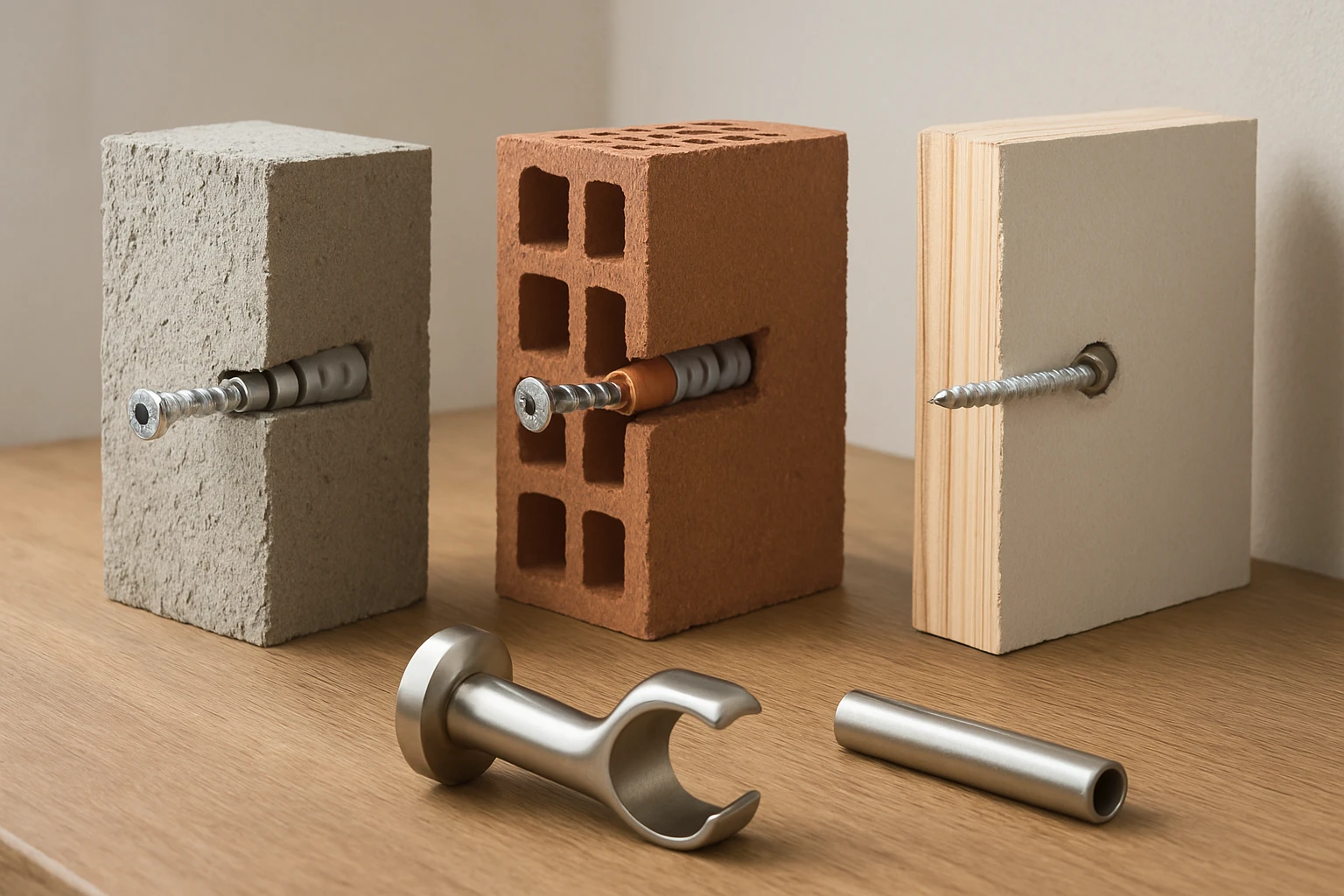 Curtain rod fixings for different wall materials