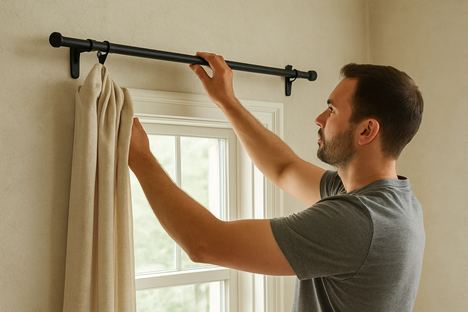 Installing a curtain rod above a window