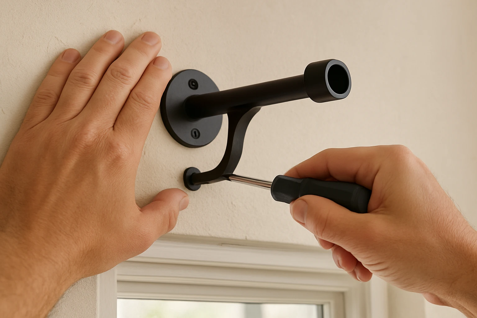 Installing a curtain rod bracket above a window
