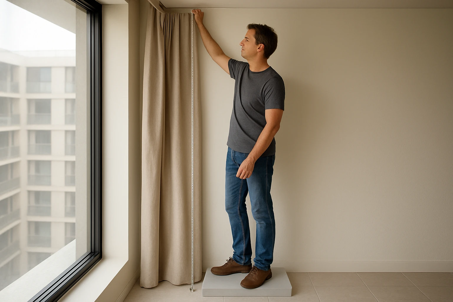 Measuring curtain drop from hook to floor