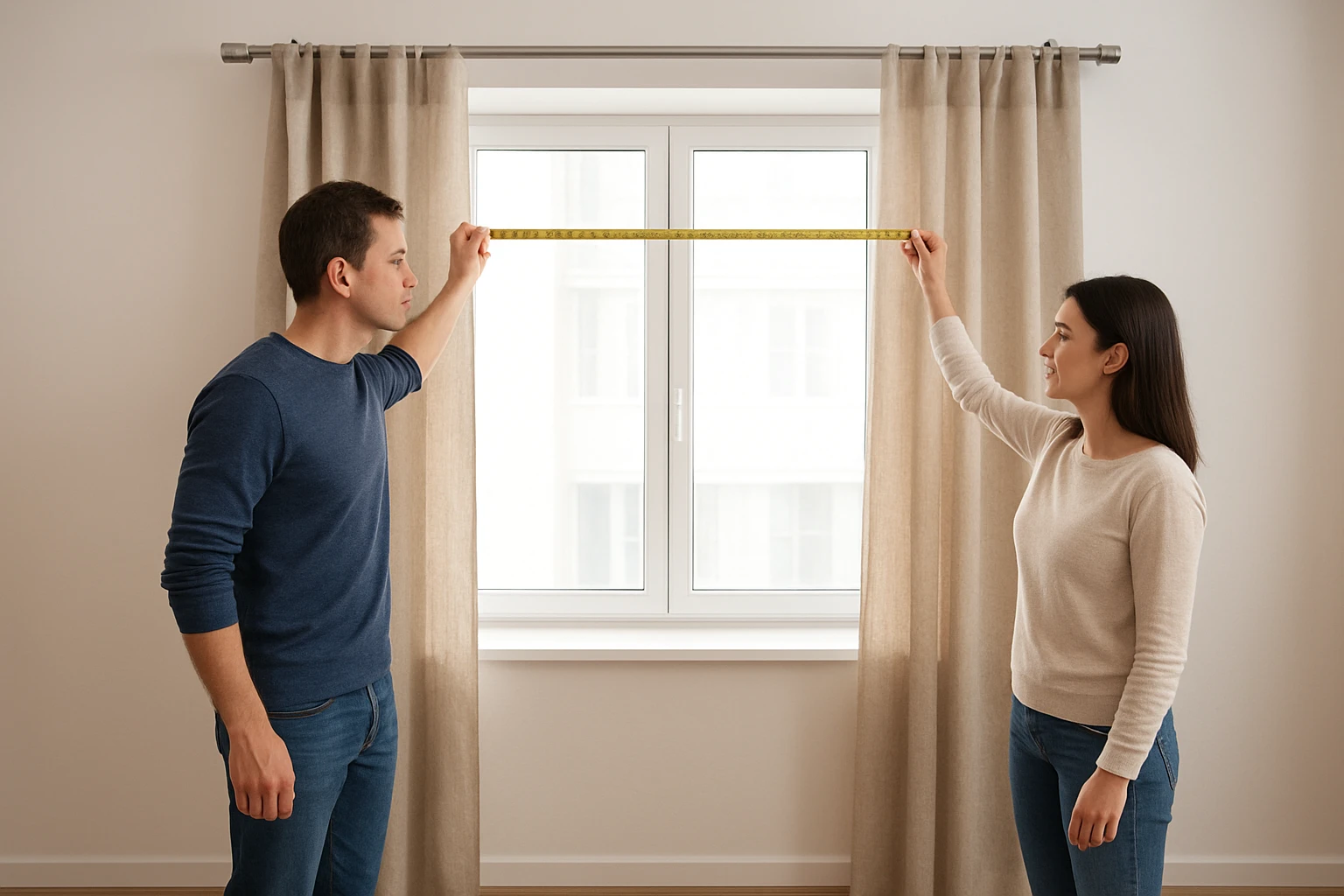 Measuring curtain pole width for curtains